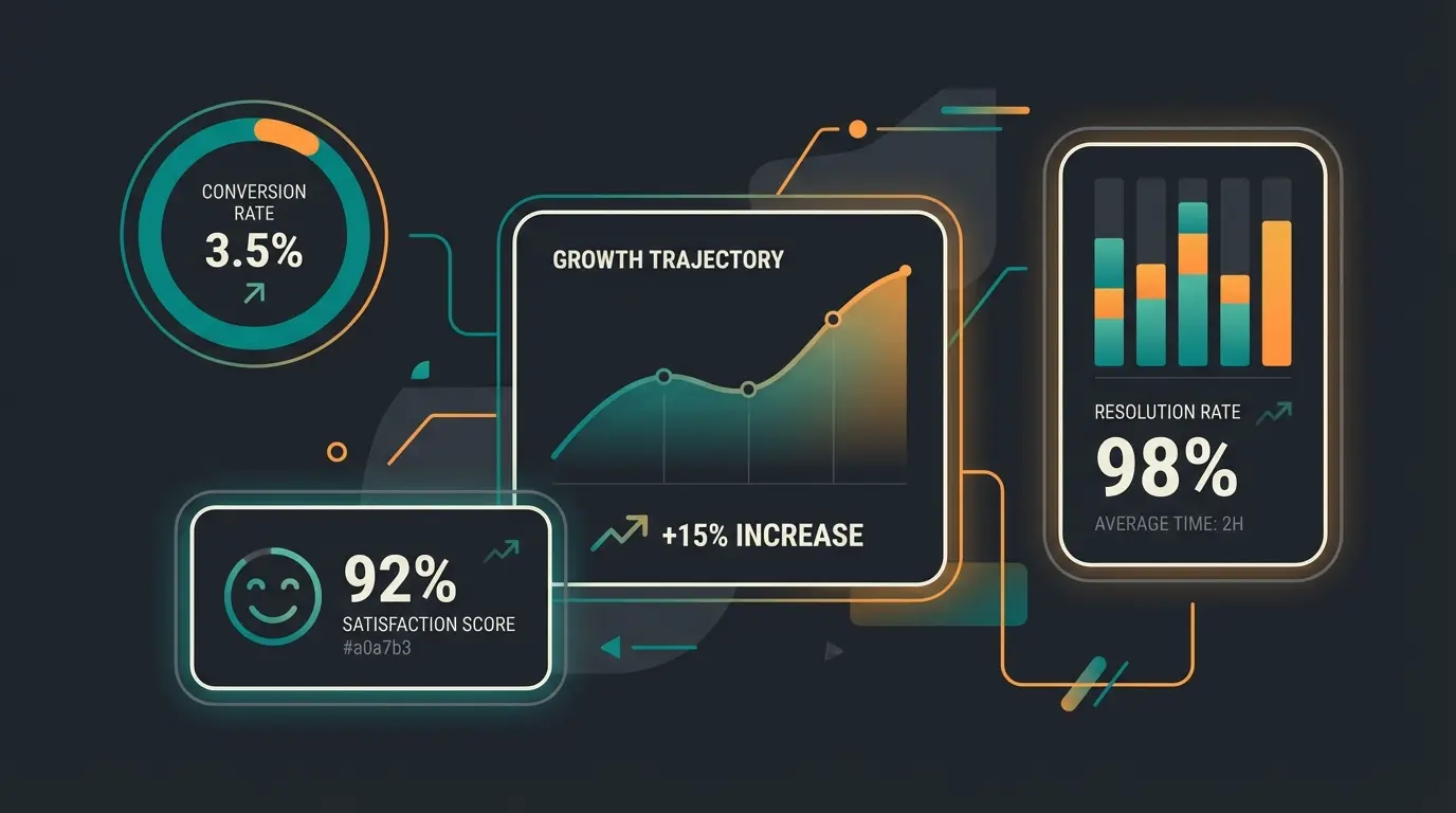 Dashboard visualization showing AI customer service KPIs and conversion metrics