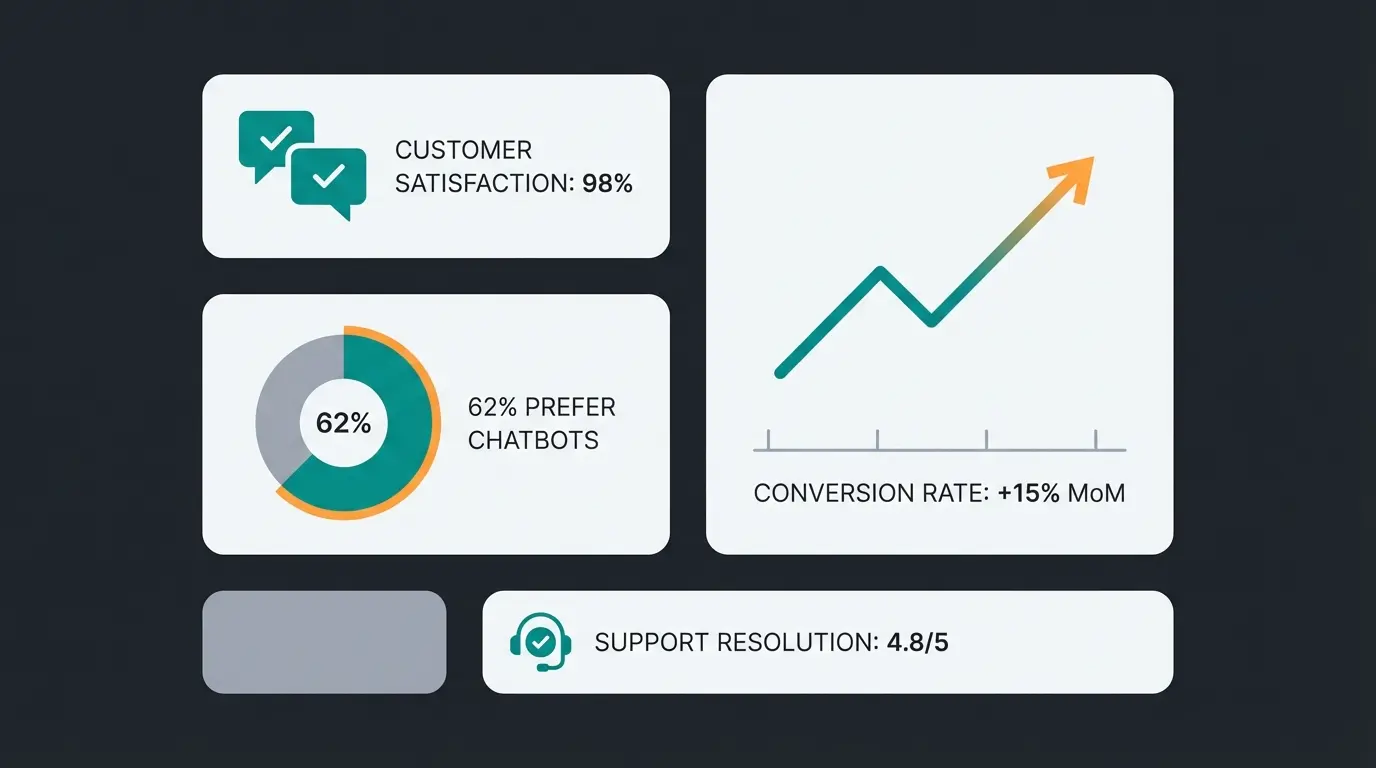 Customer satisfaction metrics and chatbot performance dashboard visualization