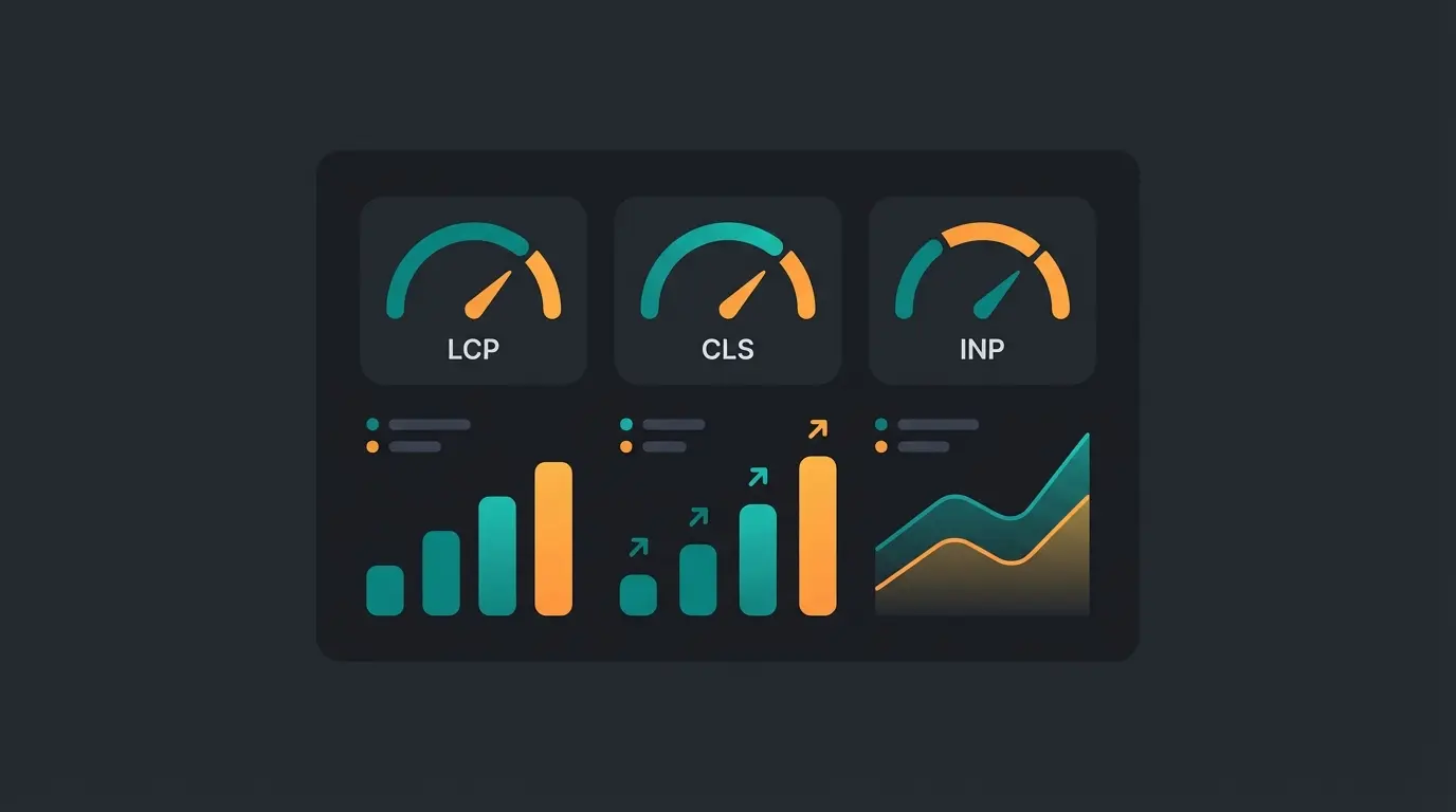 Performance analysis dashboard showing Core Web Vitals metrics and optimization opportunities
