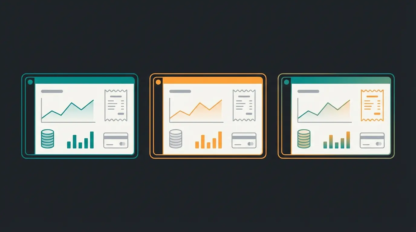 Comparison of accounting software interfaces showing different dashboard designs