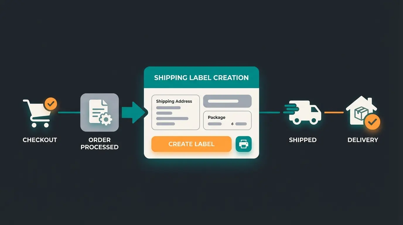 Shopify shipping app integration dashboard showing label creation workflow