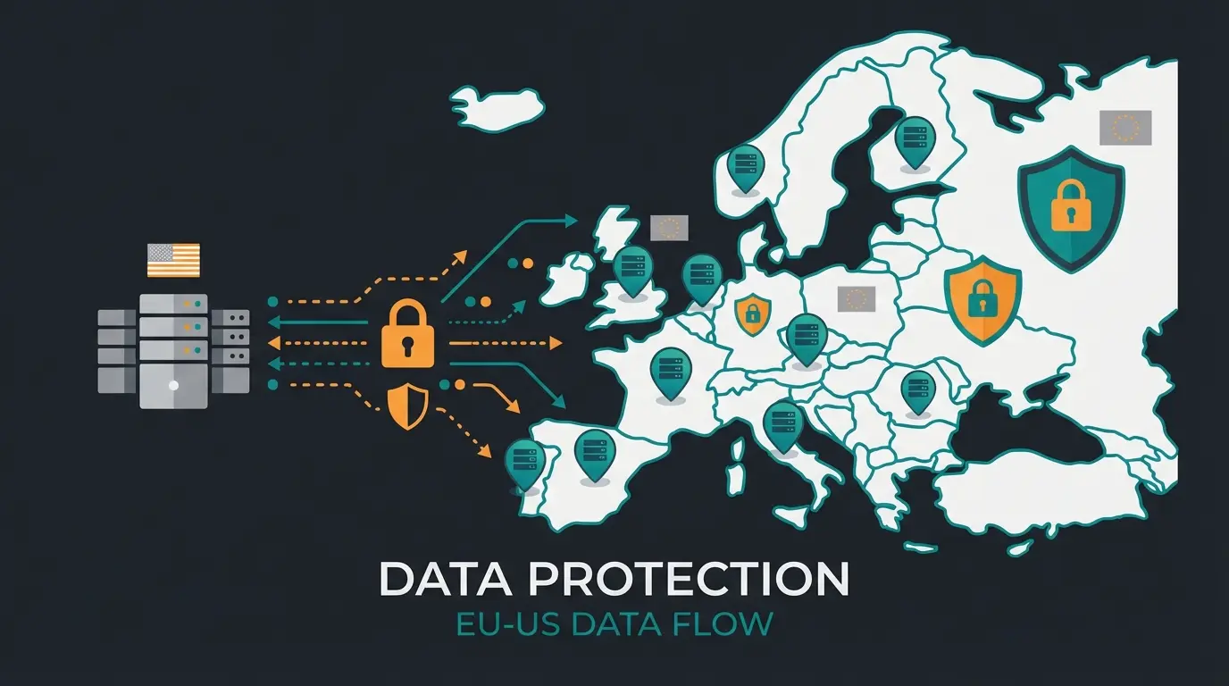 Illustration showing EU data protection compliance comparison between Crisp and Intercom server locations