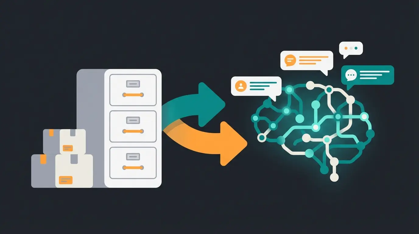 Data flow diagram showing ERP transformation from warehouse management to AI sales consultation