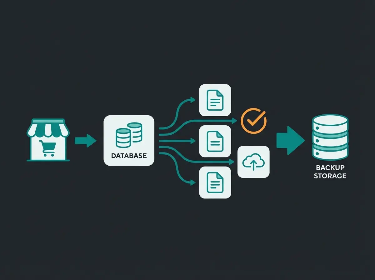Data export checklist for Shopify store closure with icons for invoices, orders, and customer data