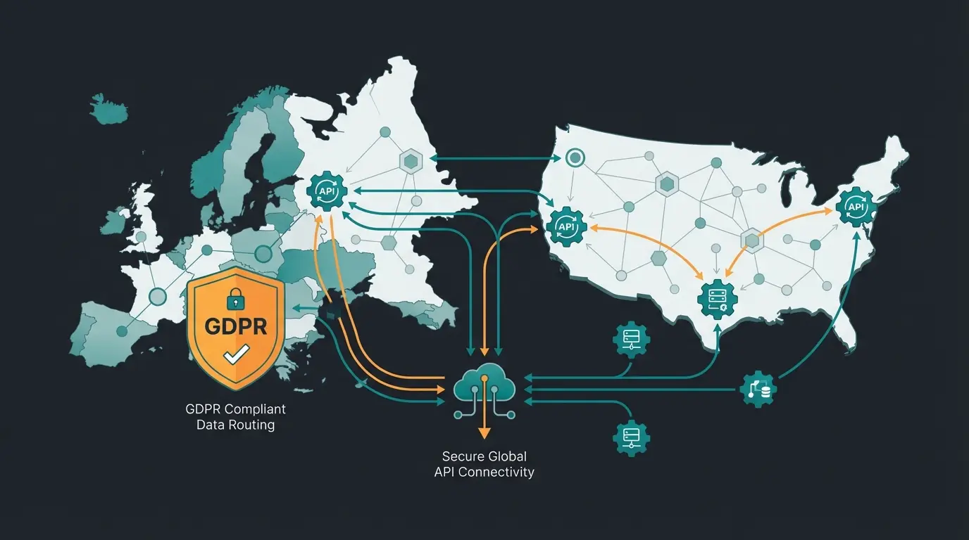 Diagram showing EU vs US API endpoint configuration for GDPR compliance