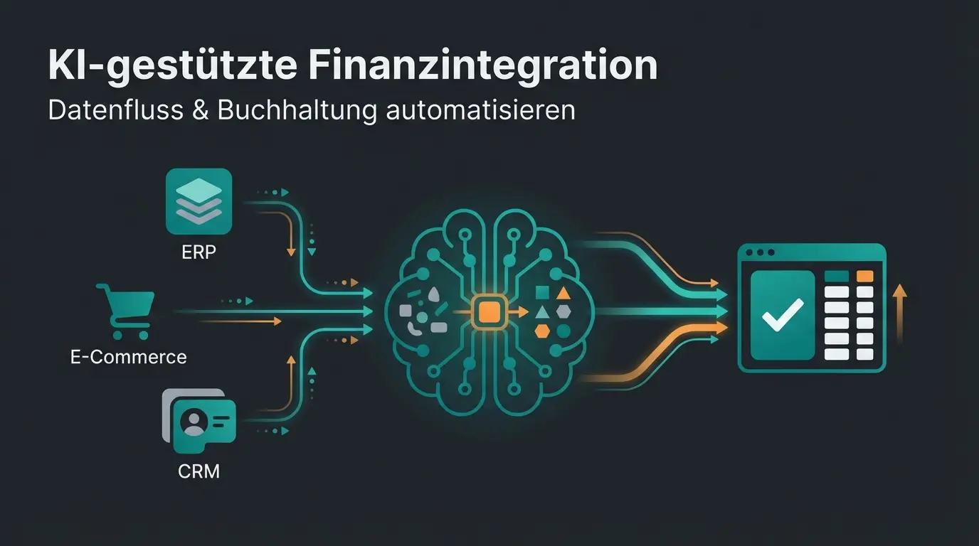 Moderne DATEV Schnittstelle mit KI-Integration visualisiert als digitale Datenbrücke
