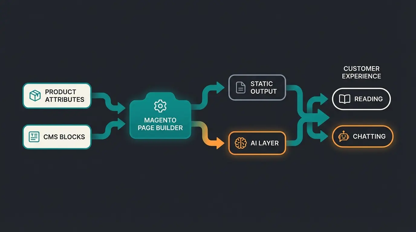 Infografik zum Magento Content Ökosystem mit KI-Integration