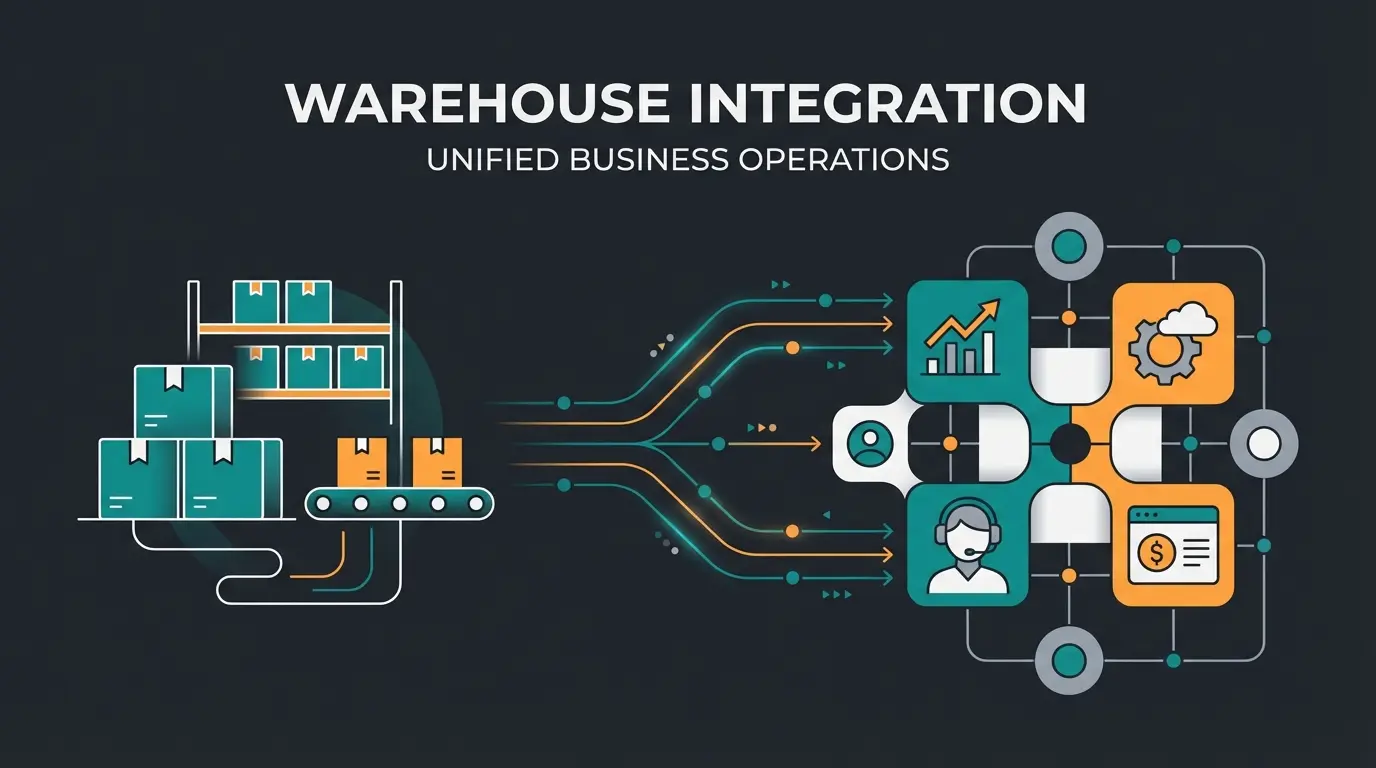 Comparison illustration of inventory management and ERP systems with connected business modules