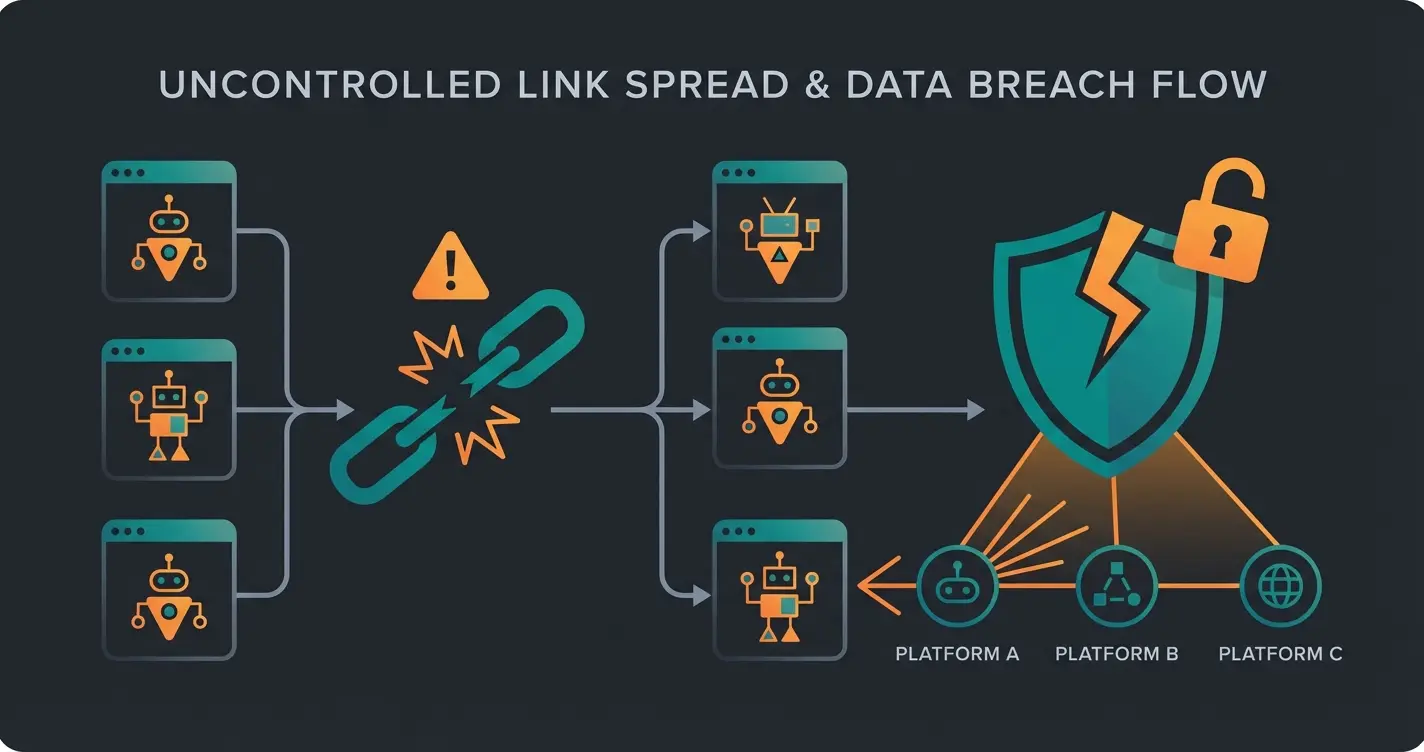Visualization of WhatsApp group link risks including spam and data privacy concerns
