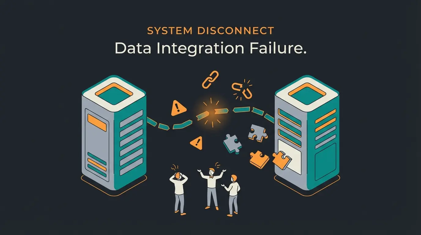 Illustration of data silos between ERP and CRM systems causing business problems