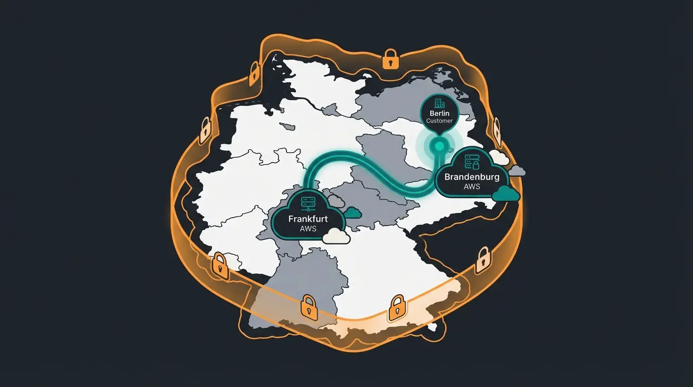 Infografik zur Datenreise innerhalb der AWS European Sovereign Cloud in Deutschland