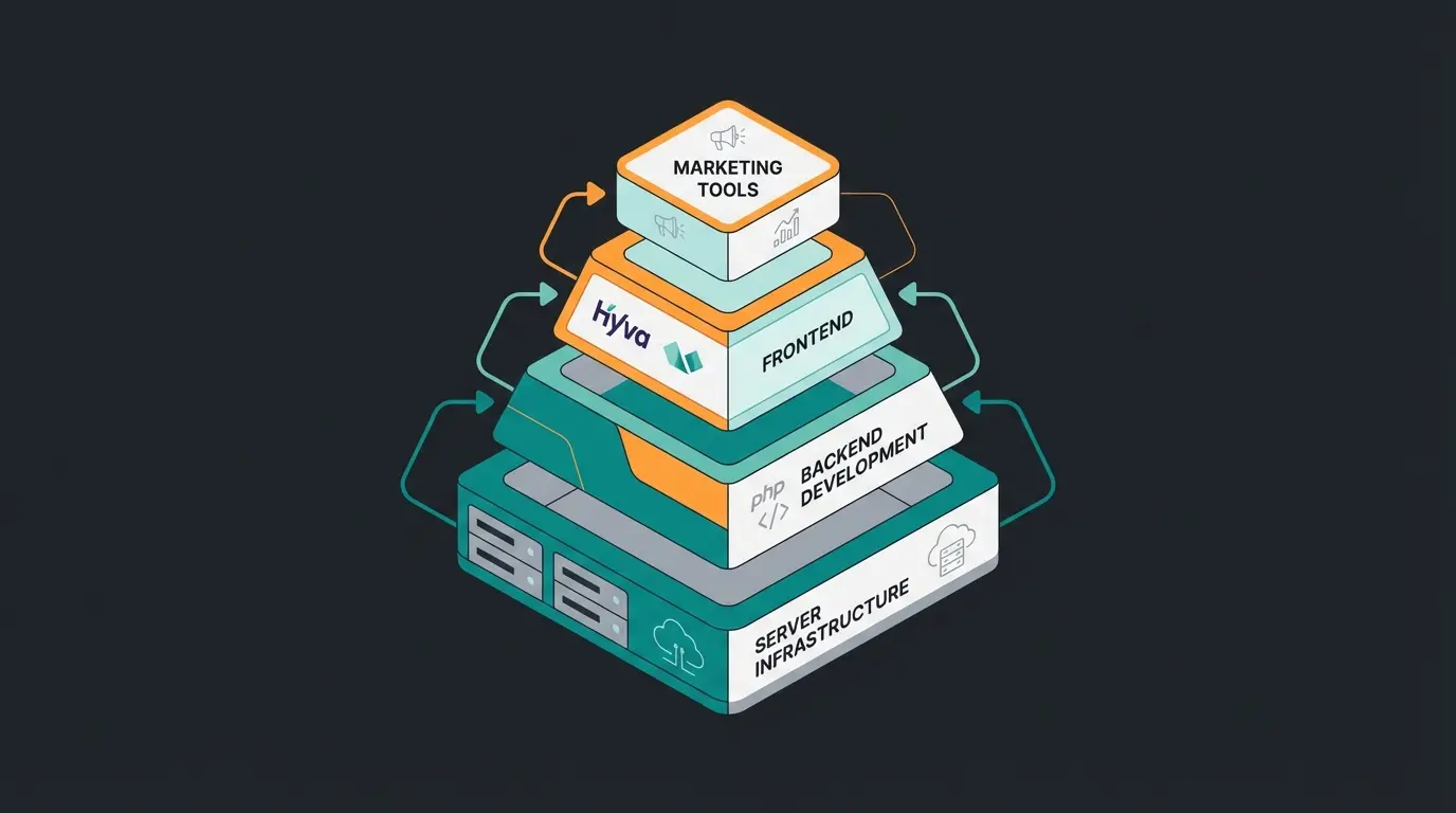 Magento 2 Entwickler Kompetenz-Übersicht mit Backend, Frontend und API Skills