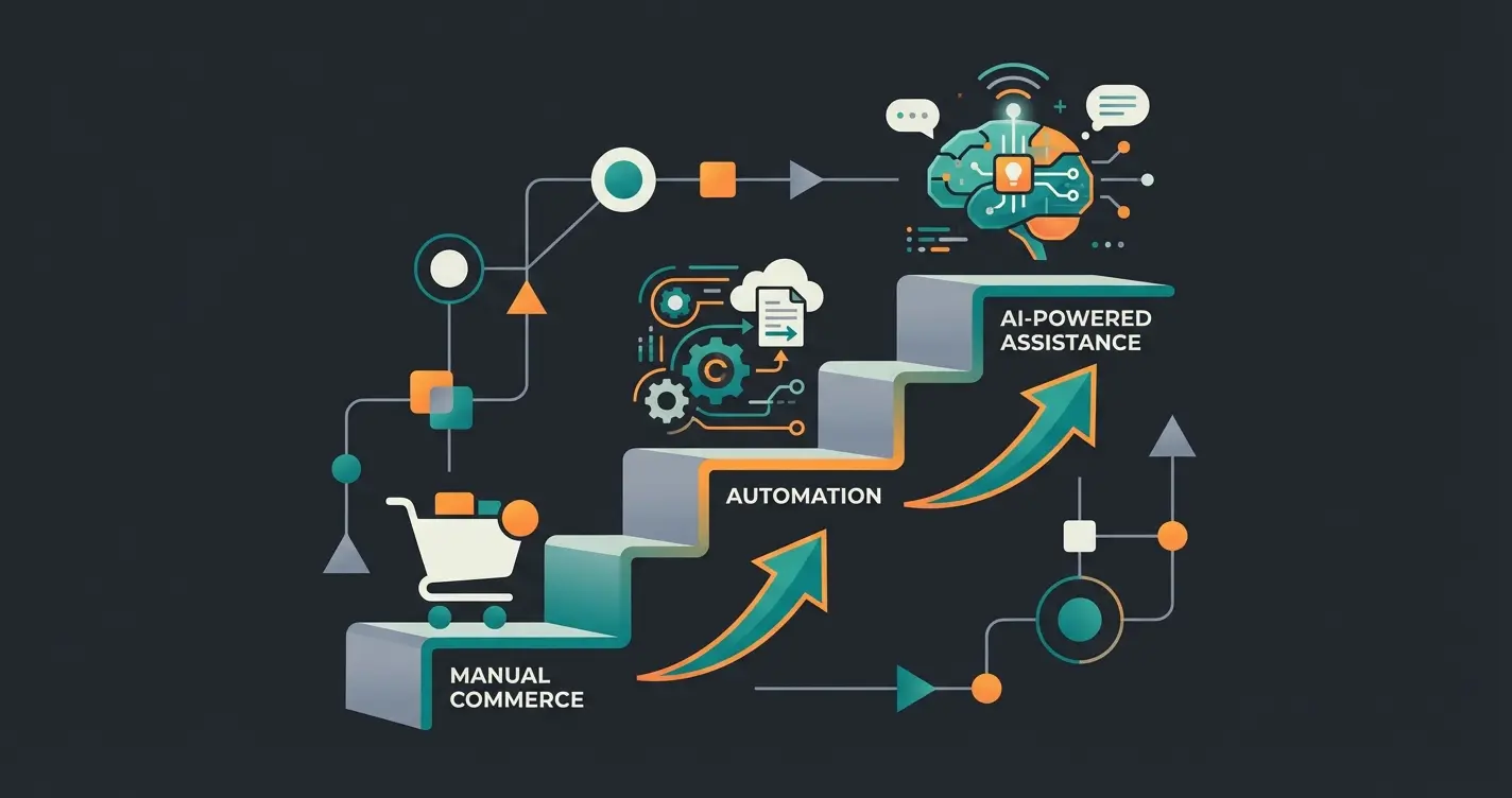 E-Commerce Reifegrad-Modell mit drei Stufen vom Verteiler zum KI-Berater