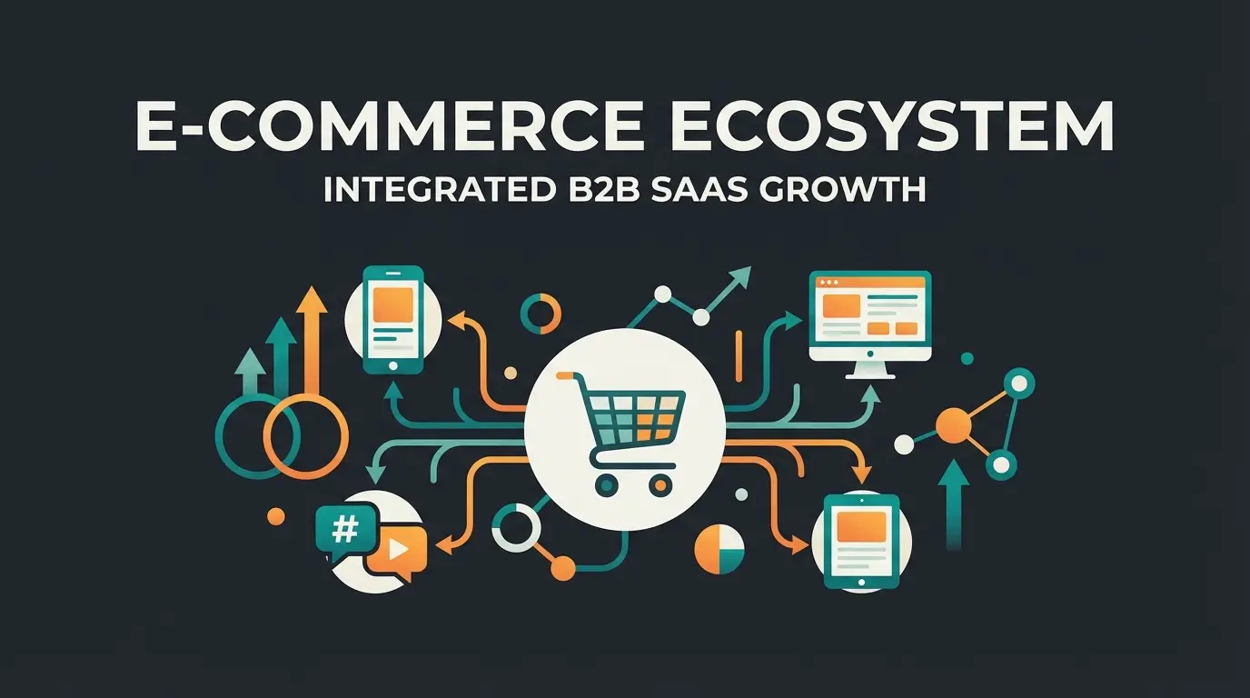 Shopify e-commerce platform illustration showing online store dashboard with shopping cart and payment icons