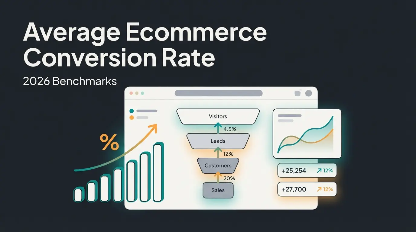Ecommerce conversion rate benchmarks dashboard visualization with industry data for 2026