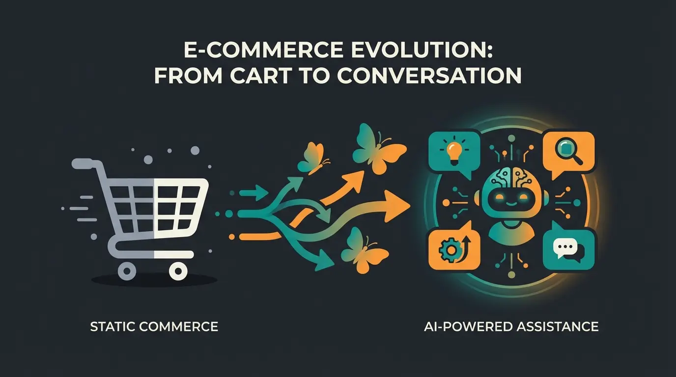 Transformation visualization from silent catalog shop to intelligent AI sales consultant