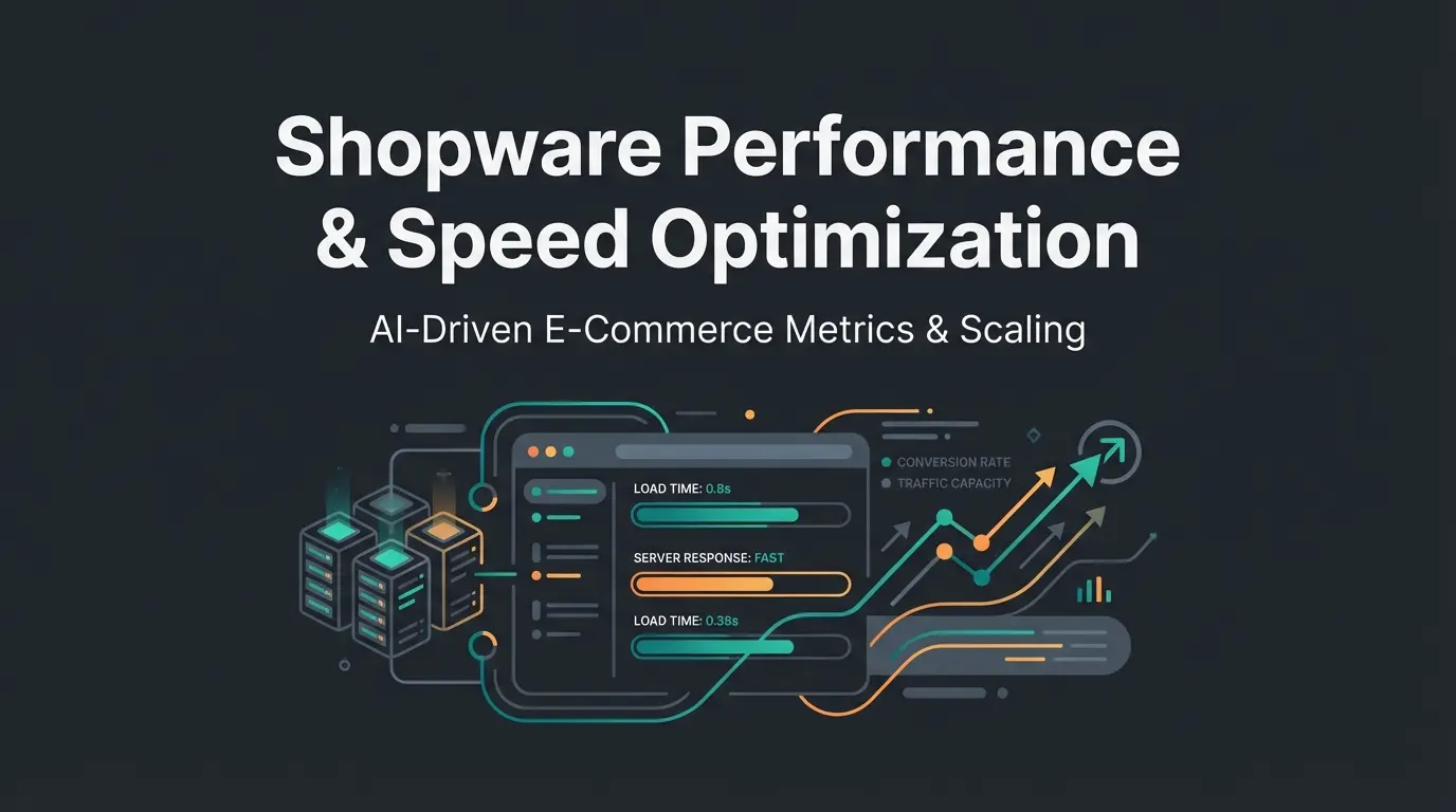 Shopware performance optimization dashboard showing speed metrics and server architecture