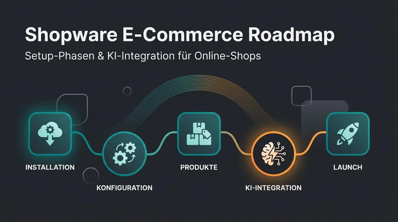 Shopware erste Schritte Roadmap mit Phasen von Installation bis zum ersten Verkauf