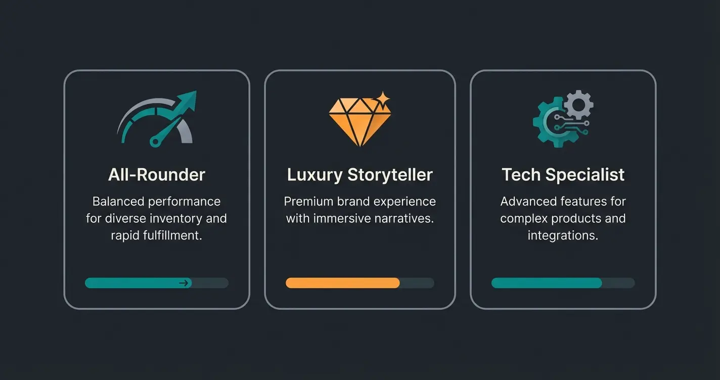 Vergleich von Shopify Theme Kategorien für verschiedene Geschäftsmodelle