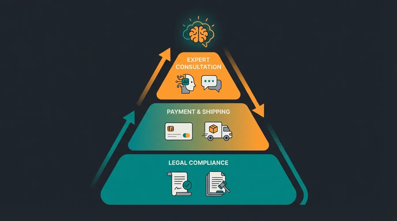 Infografik zur deutschen E-Commerce Vertrauenshierarchie mit Rechtssicherheit als Basis