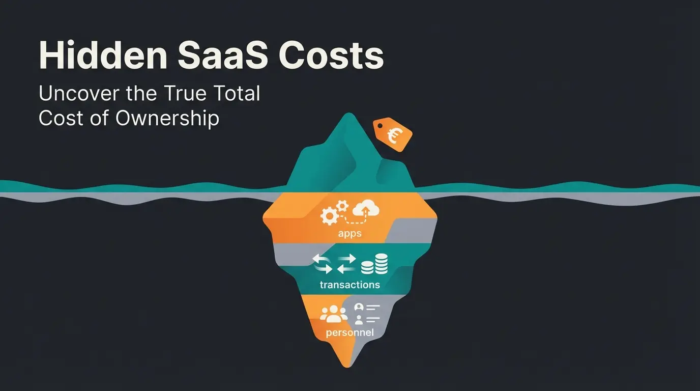Shopify costs iceberg illustration showing visible subscription fees above water and hidden costs below