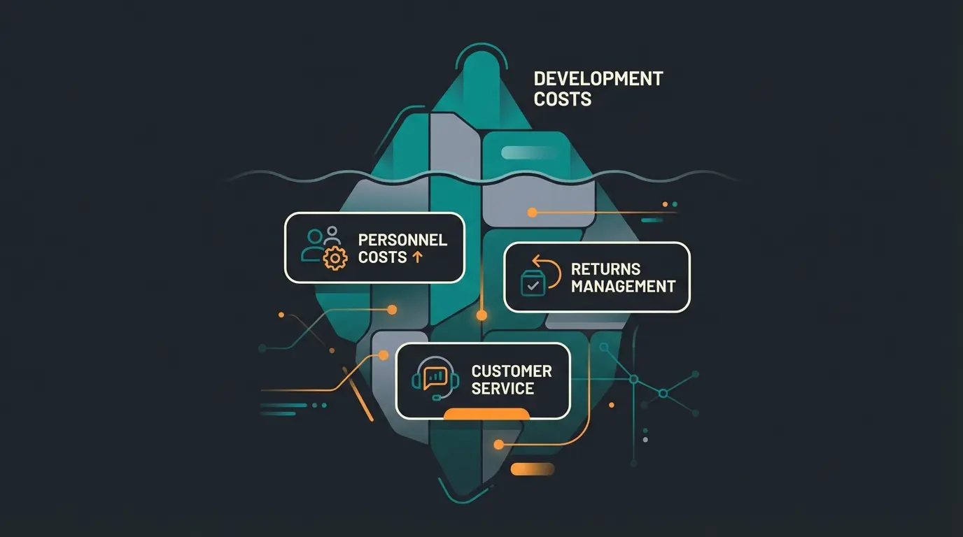 Iceberg visualization of e-commerce costs with development above water and operational costs below