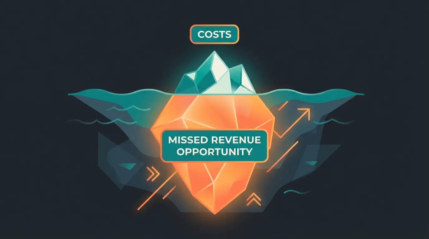 Iceberg illustration showing visible platform costs above water and hidden missed revenue below