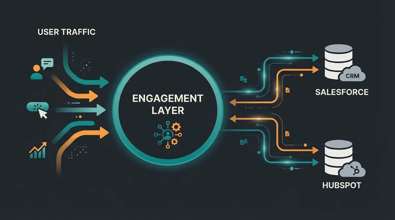 Intercom ecosystem diagram showing Front-Office engagement layer connecting to Back-Office CRM systems