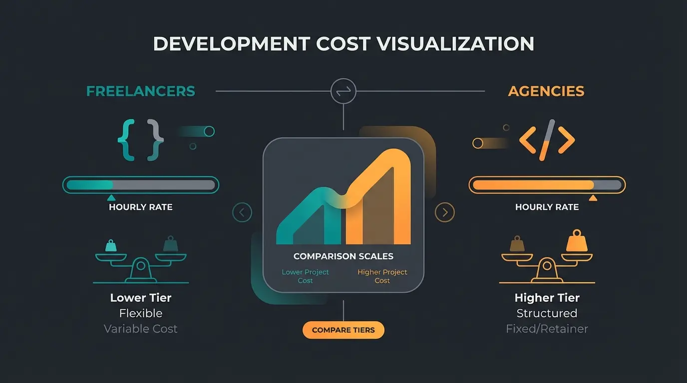 Magento development cost breakdown showing agency vs freelancer rates