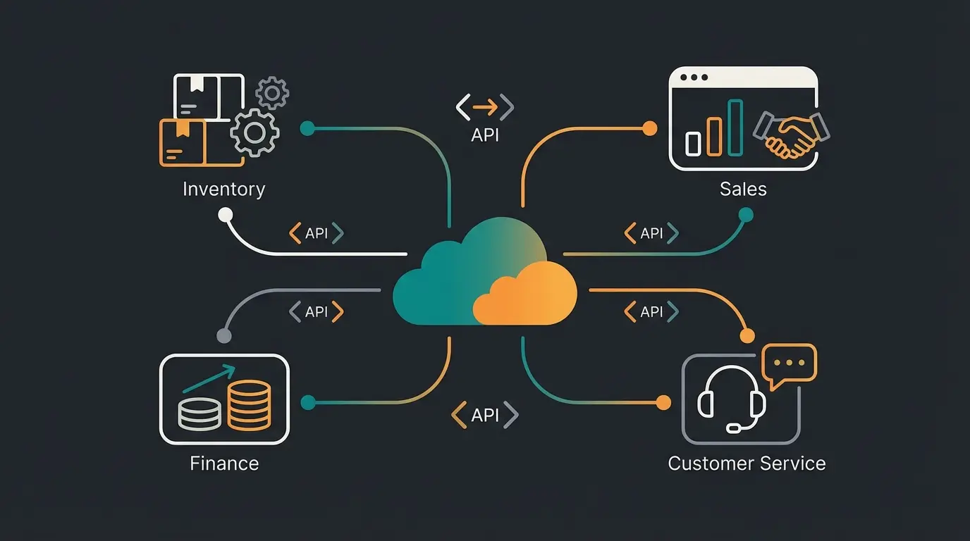 Modern cloud-based ERP system with API connections enabling AI integration