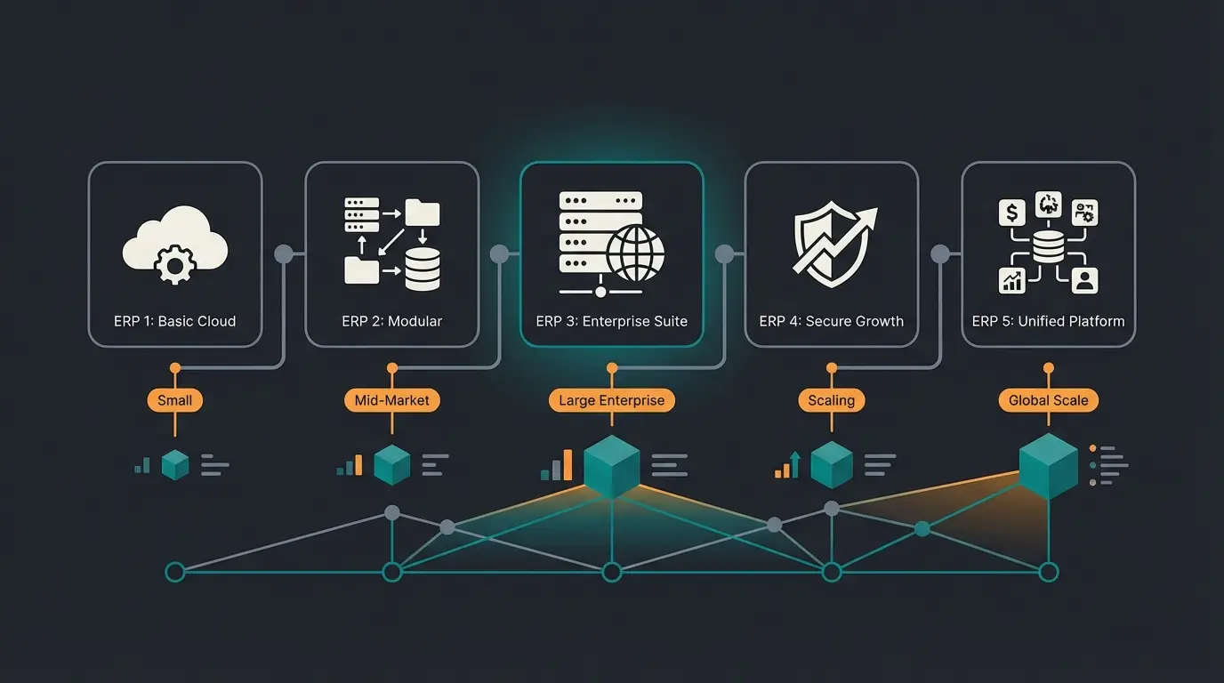 Comparison of ERP systems showing JTL, Xentral, weclapp, SAP, and Odoo with their key characteristics