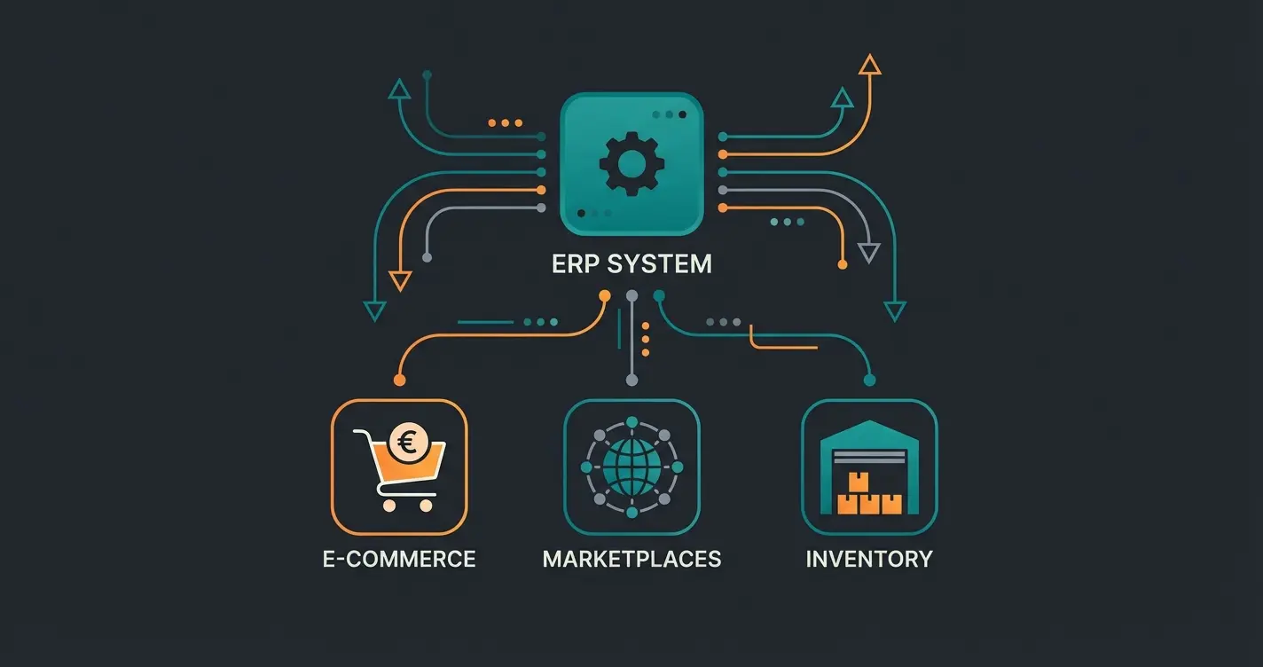 Xentral ERP as central data hub connecting multiple sales channels