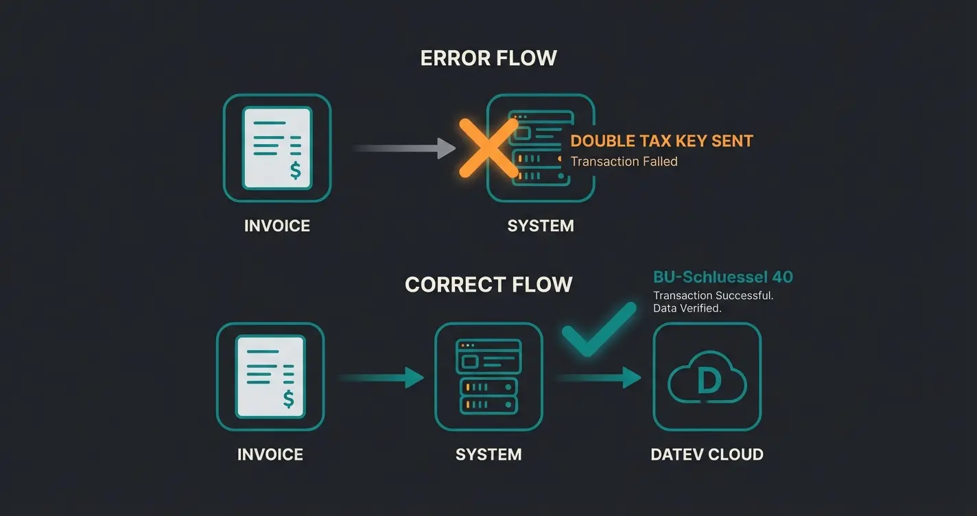 Visualisierung des Fehlers REW00305 und seiner Lösung durch korrektes Steuerschlüssel-Management