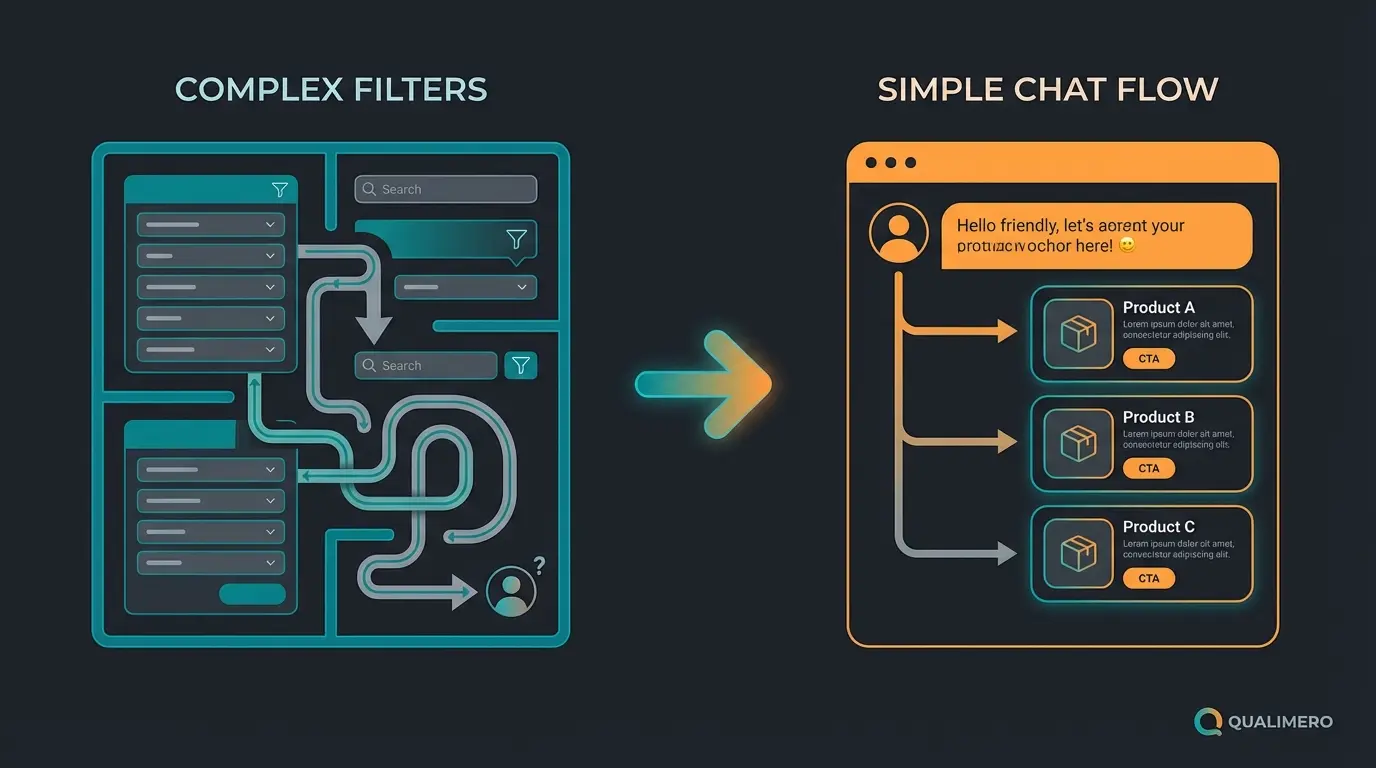 Vergleich Standard Mobile Navigation vs AI-optimierte Produktsuche