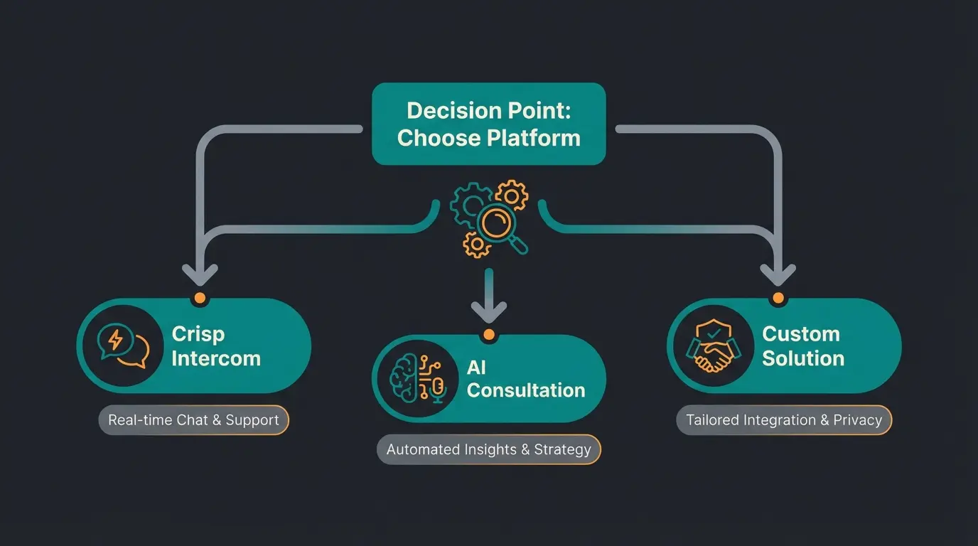 Decision flowchart showing which customer messaging platform to choose based on business needs