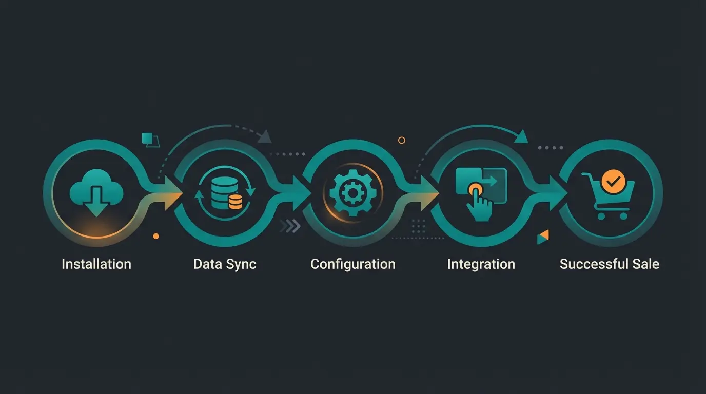 Flowchart von der Plugin-Installation bis zum ersten KI-gestützten Verkauf