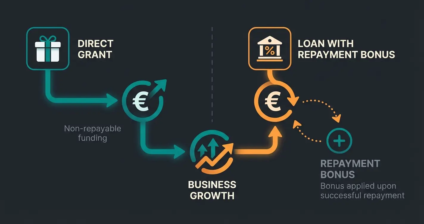 Vergleich der Förderarten: Zuschuss vs. Kredit mit Tilgungszuschuss für Digitalisierungsprojekte