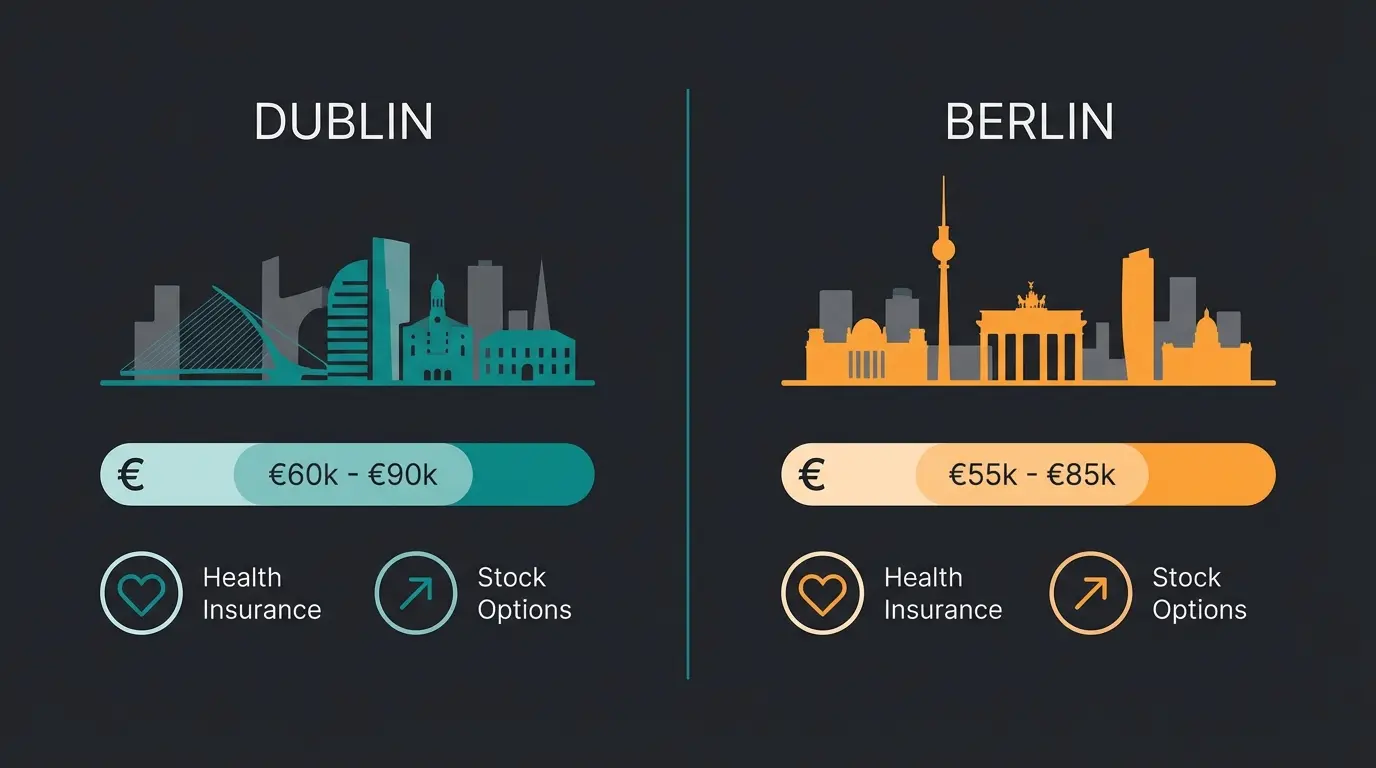 Comparison infographic of Intercom salaries in Dublin vs Berlin