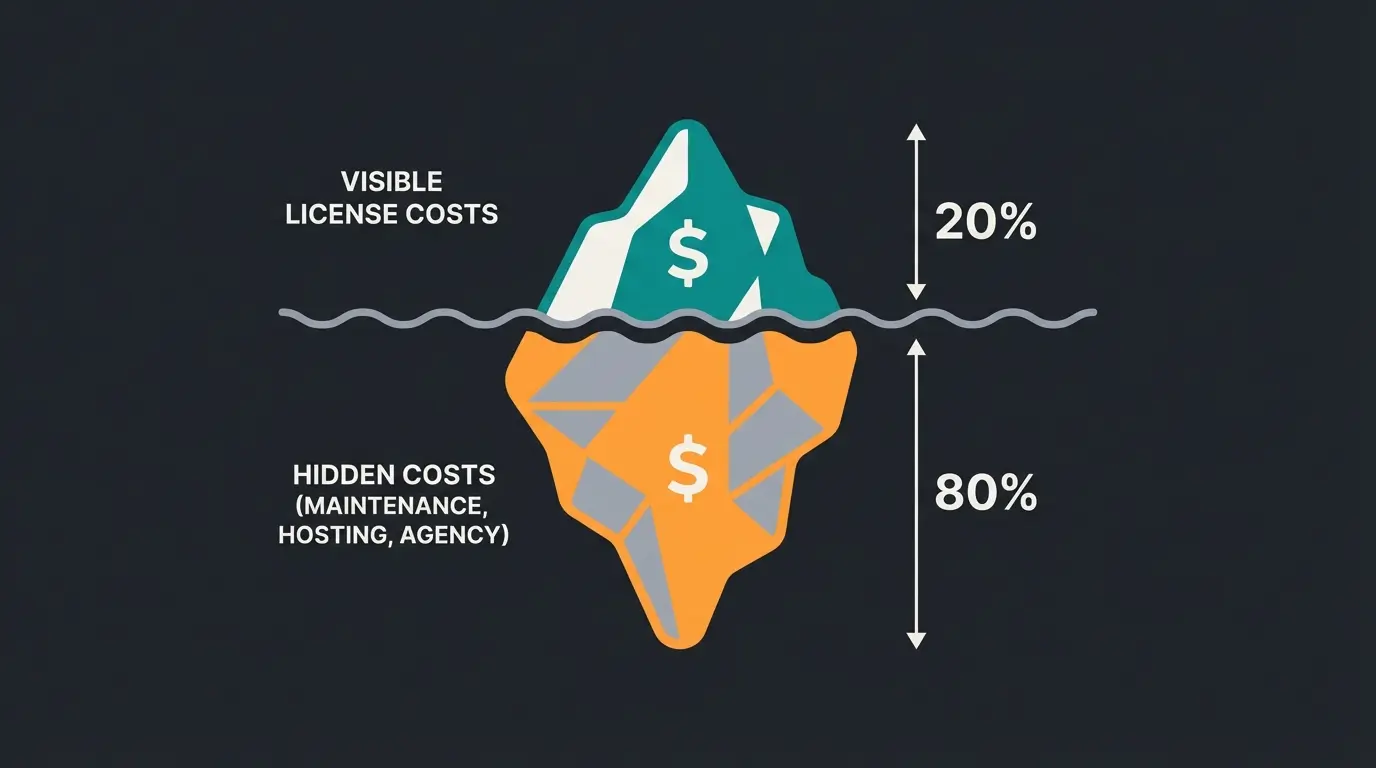 Cost comparison visualization showing TCO differences between Adobe Commerce and Shopify Plus