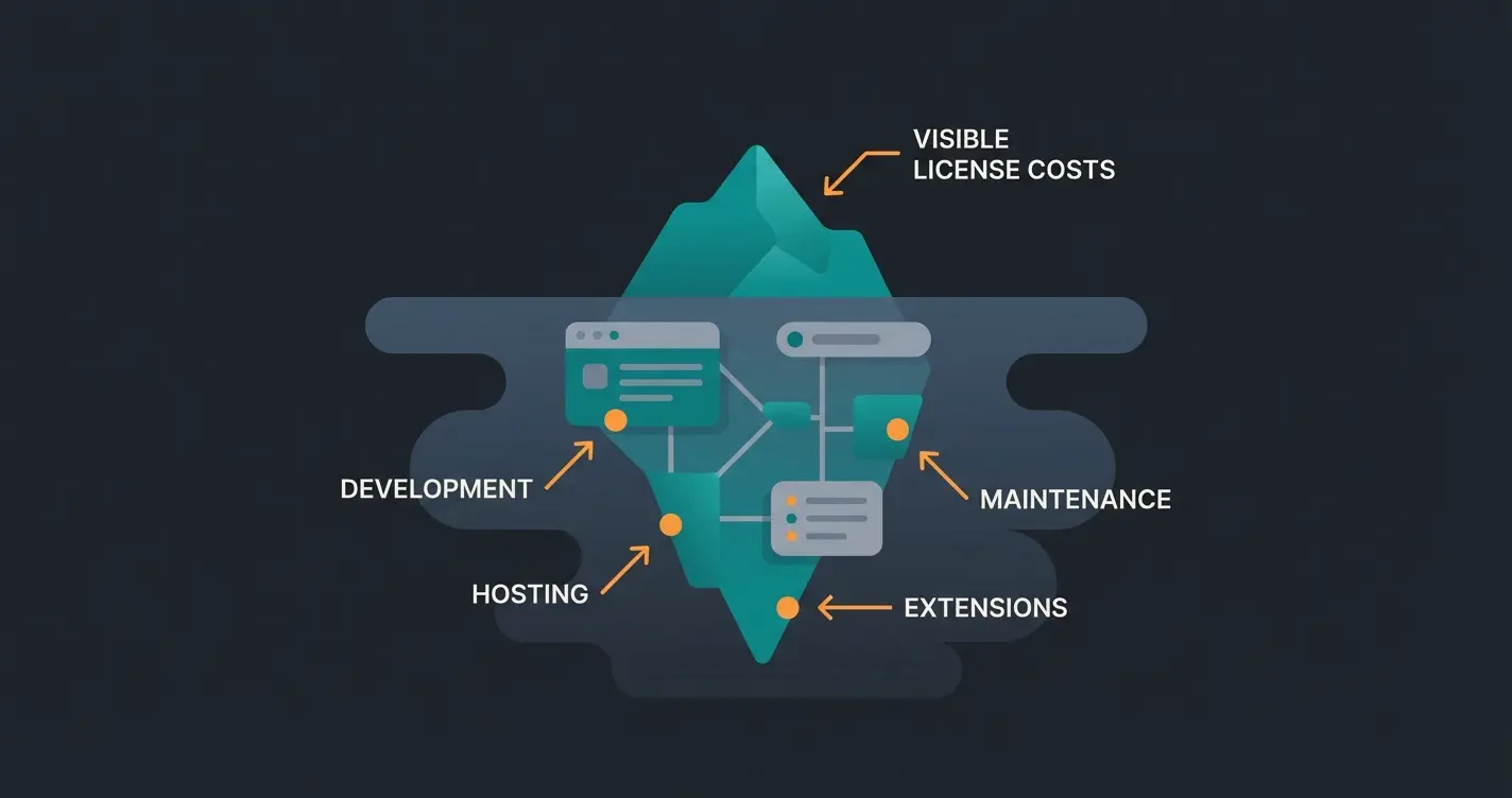 Eisberg-Visualisierung der Total Cost of Ownership bei Adobe Commerce