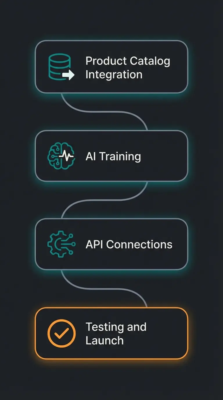 Infographic showing implementation steps for consultation AI including data integration and training phases
