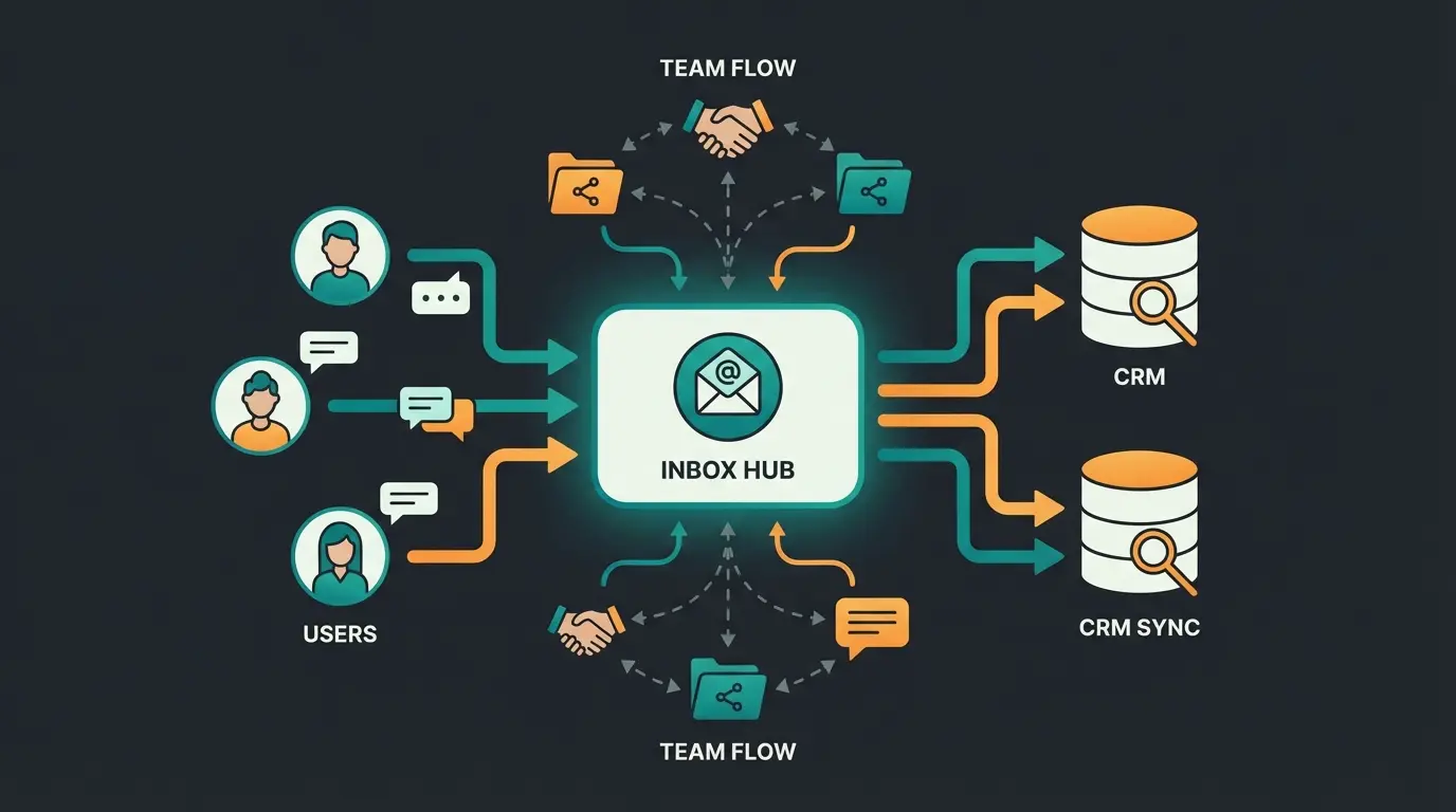 WhatsApp Business API architecture showing team inbox and CRM integration