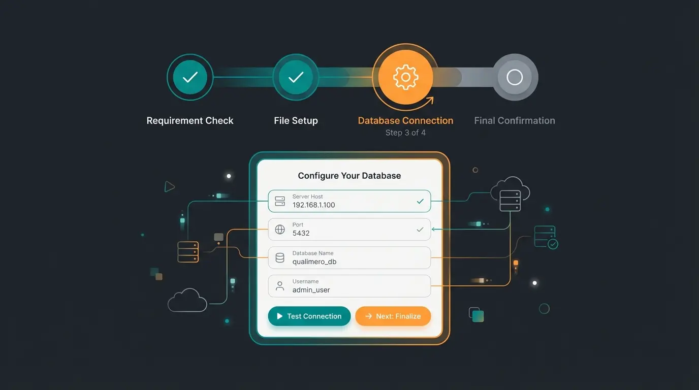 Shopware installation wizard interface showing database configuration and system check steps