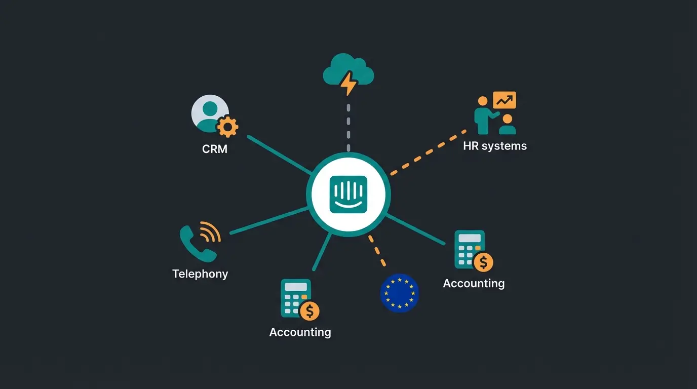 Intercom integration ecosystem showing connections to European business tools