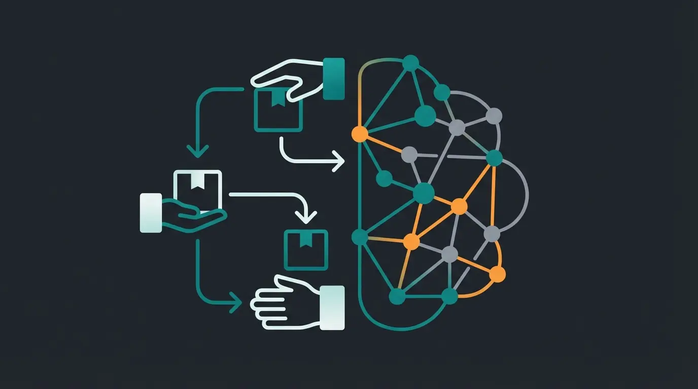 Visual comparison of inventory management as hands and ERP as brain of a business