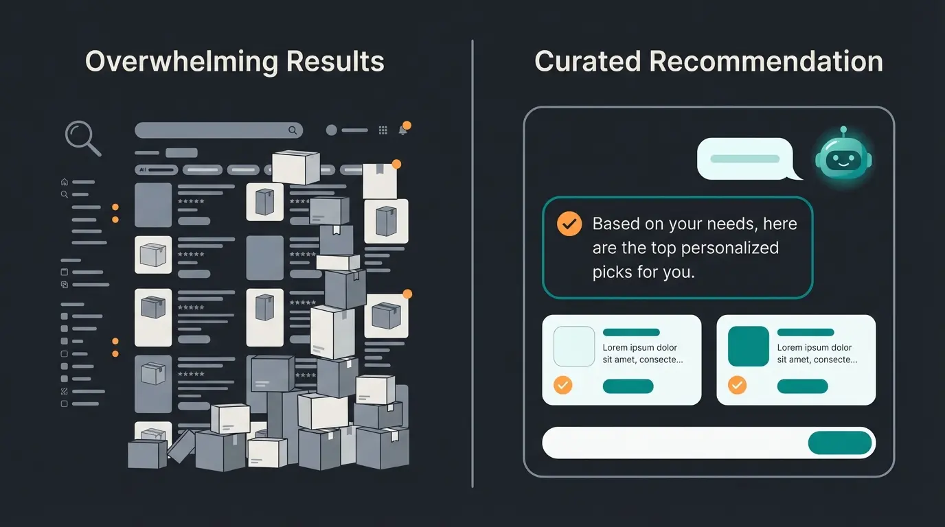 Vergleich zwischen Amazon-Suchlisten und KI-gestützter Shopware-Beratung