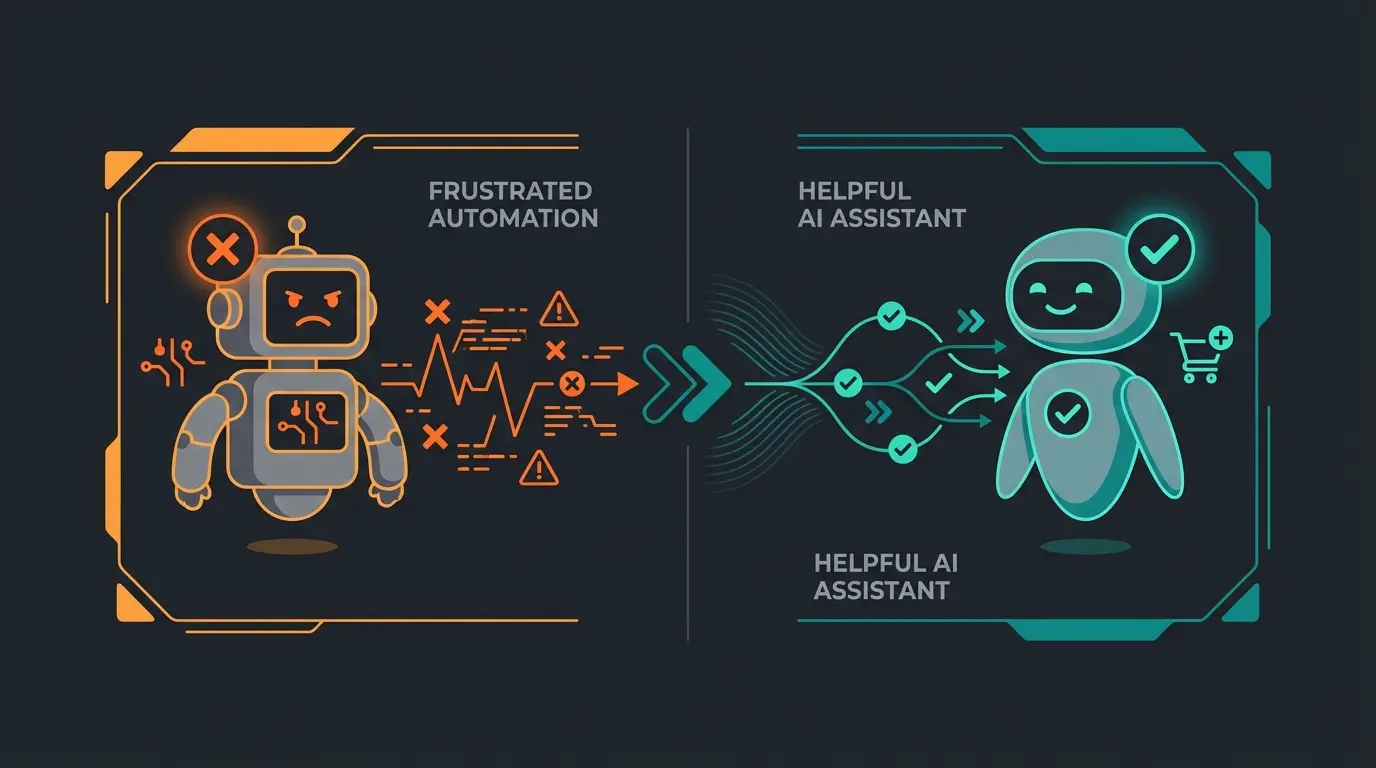 Vergleich zwischen schlechtem Support-Bot und intelligenter Produktberatungs-KI