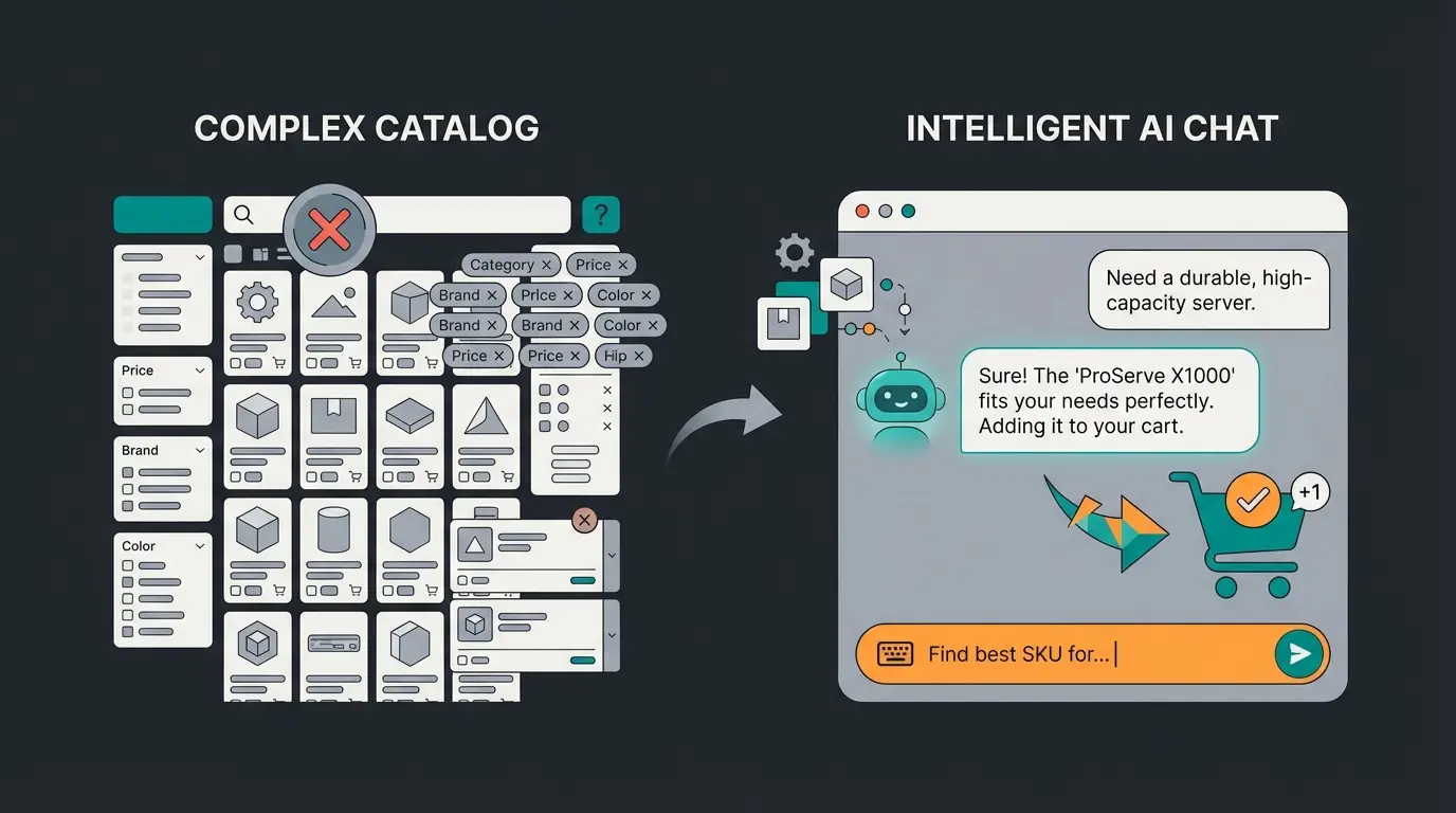 KI-gestützte B2B Produktberatung: Vergleich zwischen statischem Katalog und intelligentem Assistenten