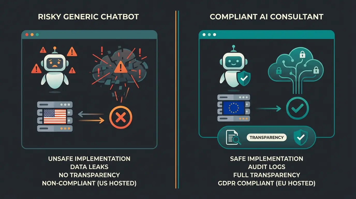 Vergleich Standard Chatbot versus rechtssicherer KI-Berater für Shopify