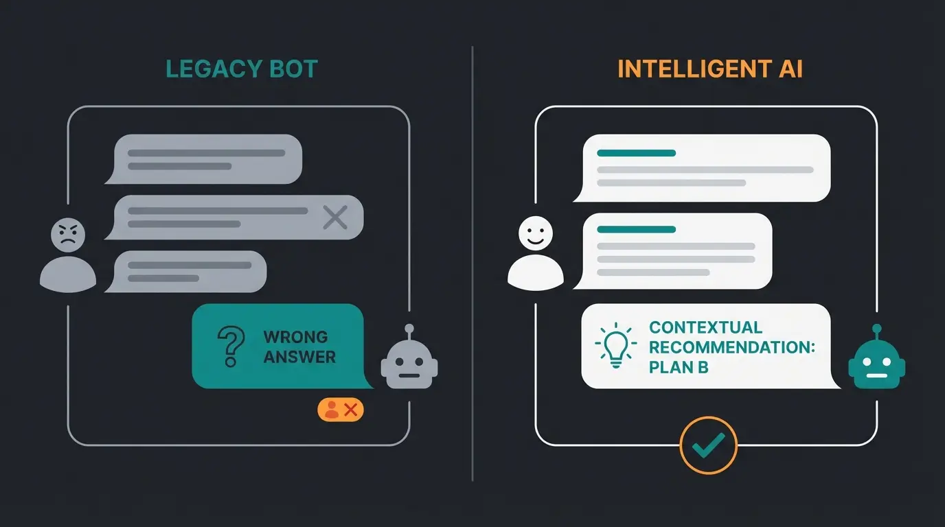 Vergleich klassischer Bot vs AI Product Consultant im IT Support Dialog